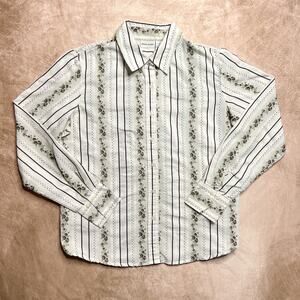 Vintage 90s White Stag Floral Embroidered Striped Shirt Button Up Collared Retro